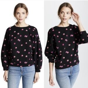 Rebecca Taylor | Floriana Cropped Sweatshirt Floral Black Pink Medium Sporty